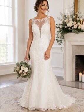 Elegant White Lace Bridal Gown Fit & Flare Mermaid Wedding Dress Plus - Size 18